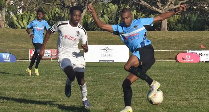 Aaron Edwards in control of possession during the final of the Digicel/Rams Cleaning Services FANCA World Cup at Prince Charles Park, Nadi on August 21, 2022. Photo: Waisea Nasokia