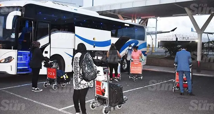 Passengers from an international flight as they are taken to quarantine zones in Nadi. Photo: Waisea Nasokia 