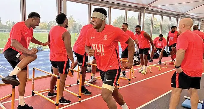 Flying Fijians flanker Kitione Salawa during their indoor training session in Cardiff, Wales, on November 7, 2024. Photo: FRU Media
