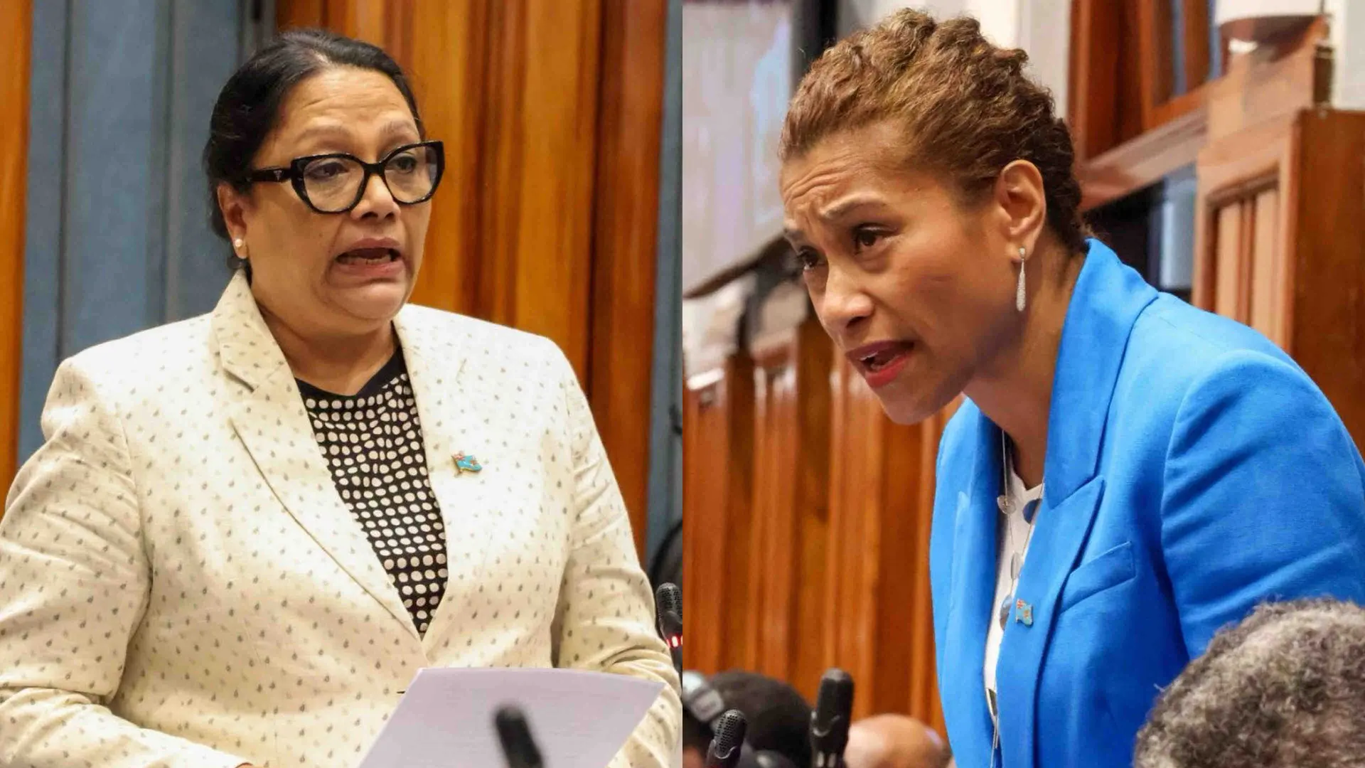 Opposition Member of Parliament Premila Kumar and Minister for Environment Lynda Tabuya.