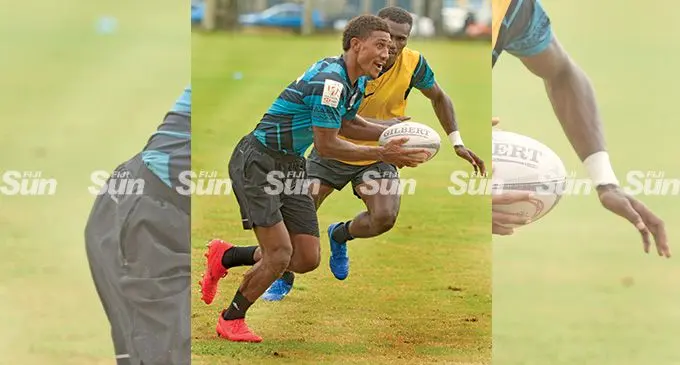 Fiji Airways sevens rugby extended squad member Leone Raturaciri (with ball) during a team training session at Albert Park, Suva, on March 22, 2022. Photo: Ronald Kumar