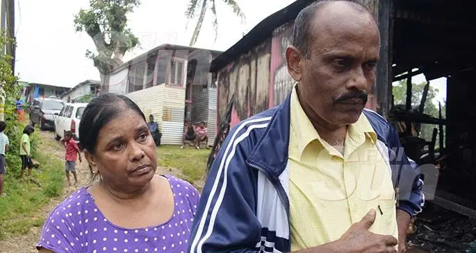 Amal and Shashi Deo after their home was damaged in fire at Caubati in Nasinu on January 1, 2020. Photo: Ronald Kumar.