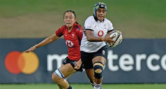 Vodafone Fijiana 15’s first five eight Salanieta Kinita runs with the ball during their WXV 3 2024 match against Hong Kong China at The Sevens 2 Stadium on Sep-tember 29, 2024 (Fiji time) in Dubai, United Arab Emirates. Photo: World Rugby