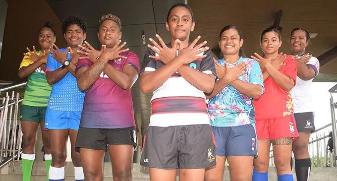 Break the Bias... 2022 ANZ Marama Championship team captains in their competition jersey (from left) Vani Bainivalu (Tailevu), Vasemaca Ralaca (Yasawa), Merewai Cumu (Lautoka), Mereani Kanadroka (Naitasiri), Elizabeth Mainakauka (Suva), Agnes Catherine (Namosi) and Nanise Rokobuli (Nadroga) celebrating International Women’s Day in Suva on March 8, 2022. Photo: Ronald Kumar.