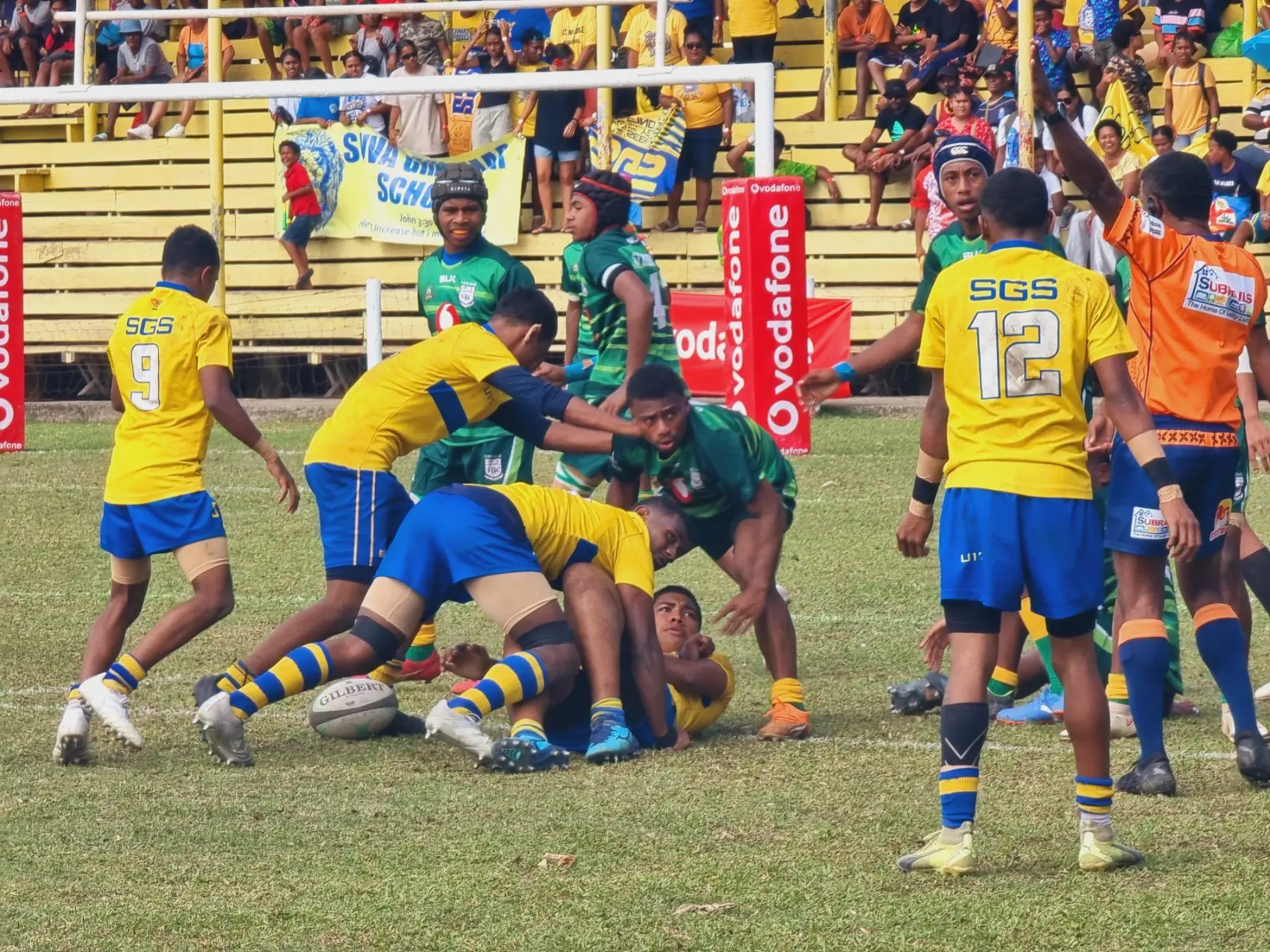 Action between Suva Grammar School and St Bede’s College in the Under-17 clash at Subrail Park, Labasa, today. Photo: Sampras Anand