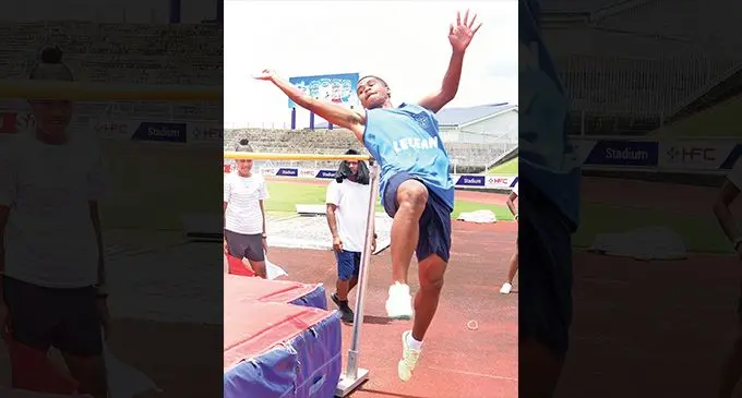 Saiasi Maitoga clears the bar during the Lelean Memorial School inter-house at the HFC Bank Stadium, Suva, on March 2, 2023, Photo: Ronald Kumar.