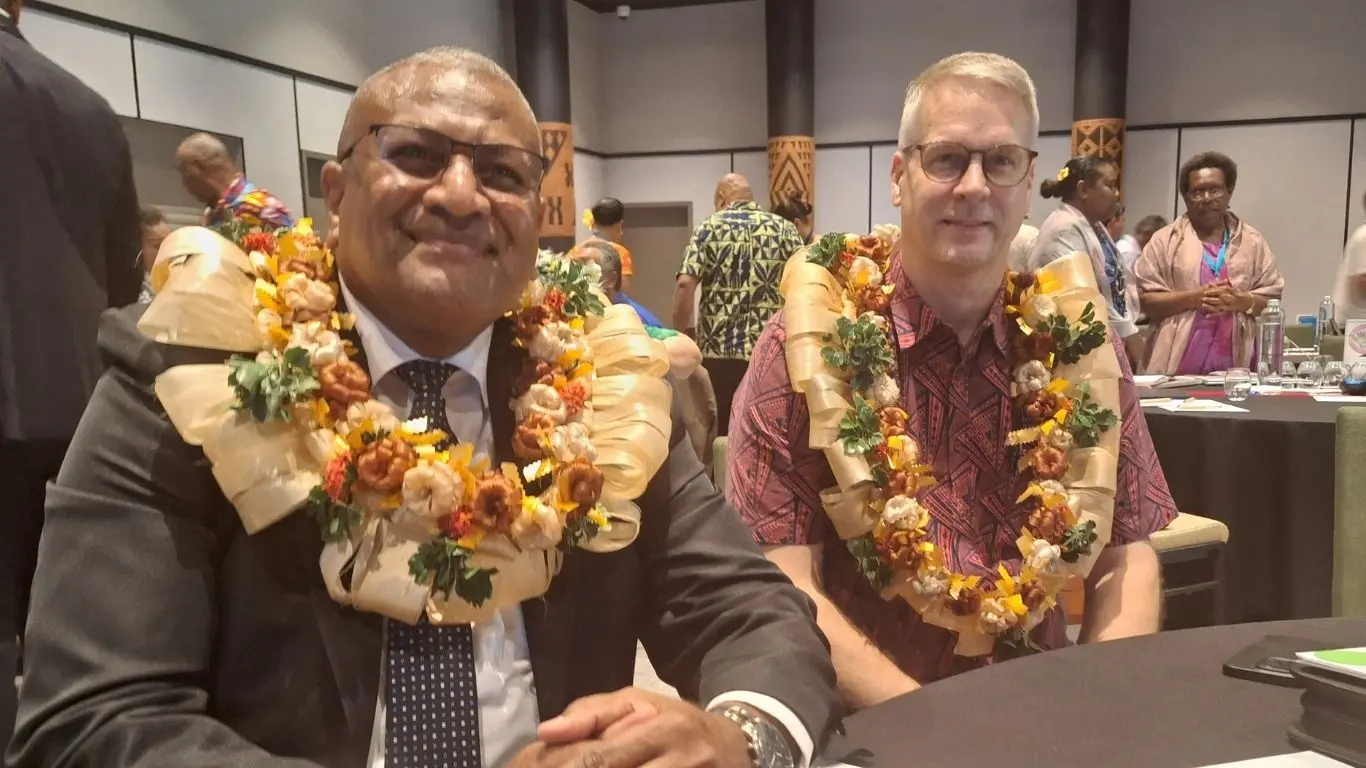 Assistant Minister for Health and Medical Services Penioni Ravunawa with United Nations Resident Coordinator Dirk Wagener. 