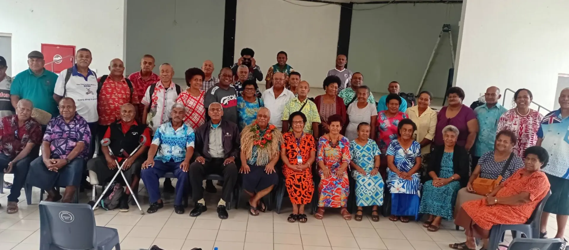 Unity Fiji leader Savenaca Narube (wearing garland) during his meeting with the people of Labasa at Civic Centre on May 25, 2026.