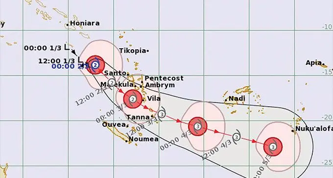 Cyclone Kevin formed on Thursday to the North West of Vanuatu. The Category 2 system is forecast to intensify to a Category 3 over the weekend. Photo: RNZ Pacific