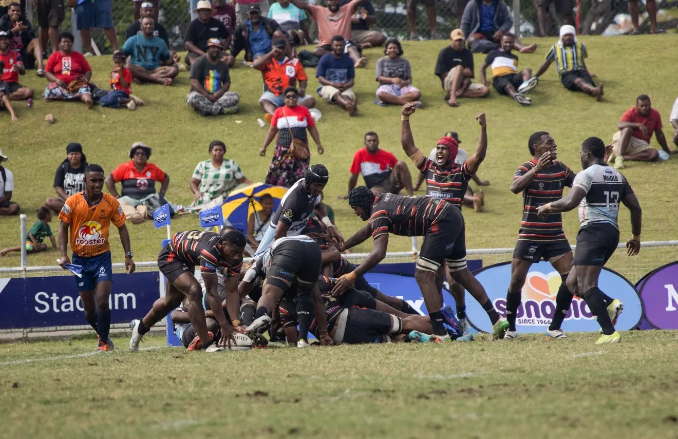 Naitasiri men's team celebrating after their win against Malolo at the Skipper Cup quarterfinal at HFC Stadium , Suva on October 17, 2026. 