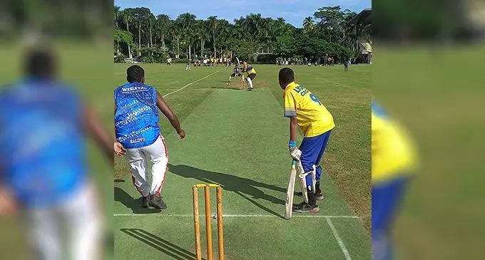 Suva Grammar School cricket team batting against John Wesley College at Suva’s Albert Park. Photo: Cricket Fiji  