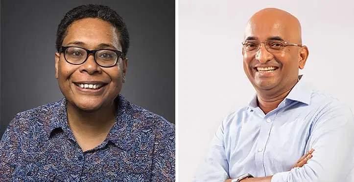 Vodafone Fiji’s new chief executive officer, Elenoa Biukoto and Vodafone PNG chief executive officer, Pradeep Lal.