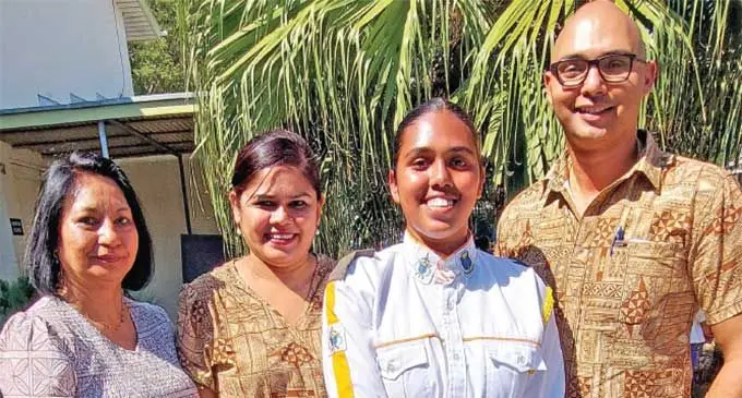 (From left); Uma Pratap, Saleshni Chaudhary, Natabua High School deputy head girl Nidhi Chaudhary and Arnold Chaudhary after the cadet passing-out parade in Lautoka on August 2, 2024. Photo: Salote Qalubau