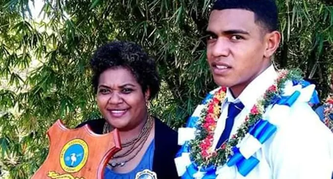 The Chapel Award winner Viliame Taufa (right) with his mother Leilani Taufa holding his prize. Photo: Leilani Taufa