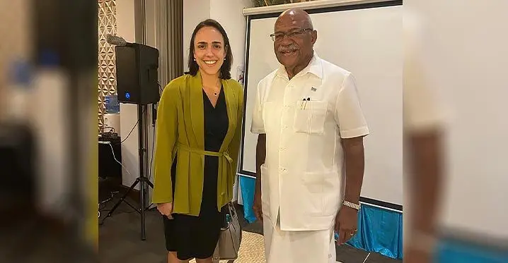 Australian Ambassador to The Holy See, Chiara Porro, and Prime Minister, Sitiveni Rabuka. Photo: The People’s Alliance