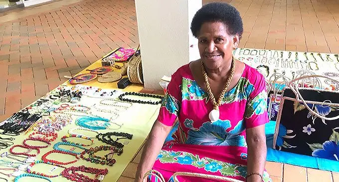 Handicraft vendor at the Outrigger Fiji Beach Resort in Sigatoka, Alena Nasiga