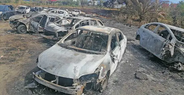 Damaged cars destroyed by fire at the car yard in Legalega, Nadi. Photo: Mereleki Nai