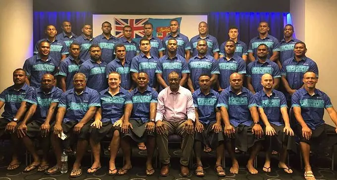 The Fiji Airways Fijian Drua   were presented their jerseys by former Flying Fijian, Wallaby and Fiji Rugby World Cup Coach Ilivasi Tabua. Photo: Fiji Rugby