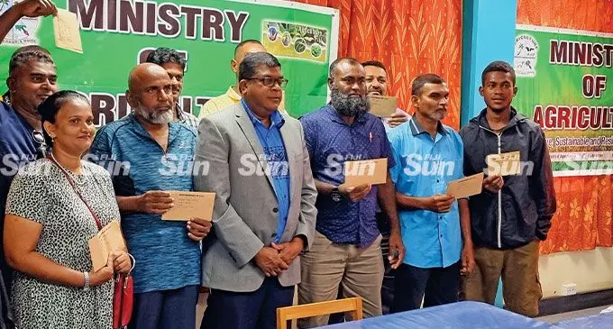Minister for Agriculture, Mahendra Reddy, handed over fencing kits offer letters to 16 recipients in Labasa on March 30, 2022. Photo: Sampras Anand