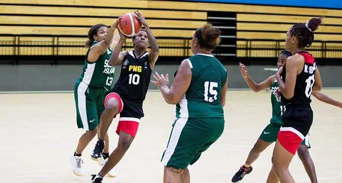Papua New Guinea women’s captain Marca Muri attempts for a shot during their match against Solomon Isalnds in the FIBA Melanesian Cup at the Vodafone Arena, Suva on October 26, 2022. Photo: Allan Stephen/Infiniy Images Fiji