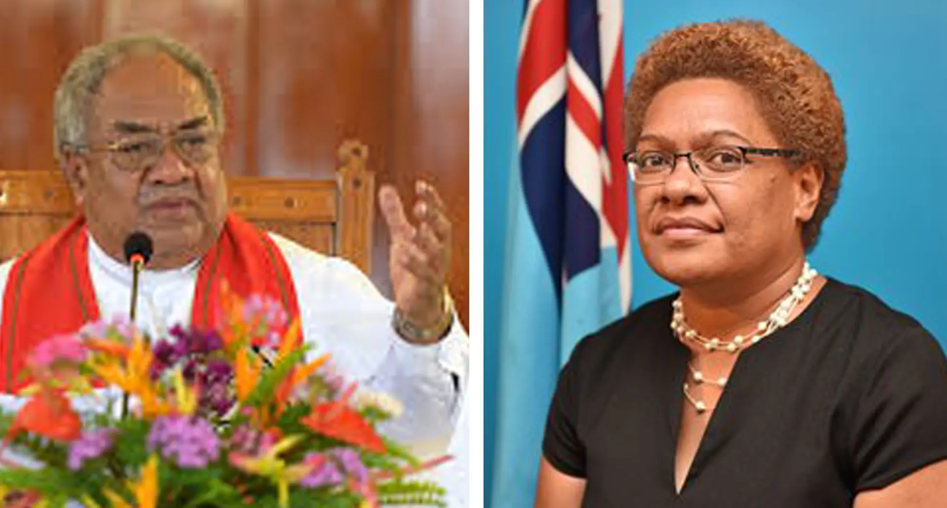 President of the Methodist Church in Fiji Reverend Epineri Vakadewavosa (Left) and  Minister for Women, Children and Poverty Alleviation Mereseini Vuniwaqa (Right)