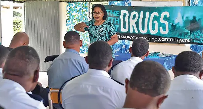 Drug-Free World Fiji founder Kalesi Volatabu during an awareness session with Police officers.
