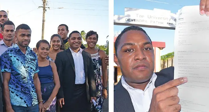 University of Fiji JDP School of Law Students President Filipe Bainivalu (front-fourth from left) with fellow law students at Samabula campus on May 10, 2019. Photo: Ronald Kumar