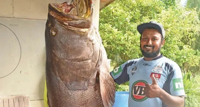 Nadi fisherman, Dineshwar Reddy beside the Kawakawa that he caught on February 21, 2019, at the back of Sonaisali Island in Nadi.