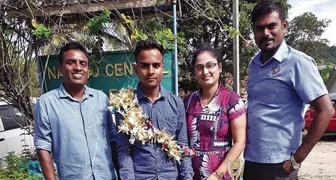 From left: Salesh Kumar with Soheel Kumar and Nadogo Central College teachers Poonam Deo and Avinesh Deo.