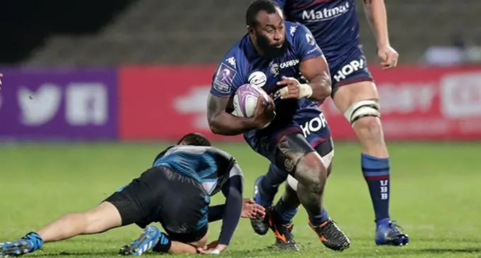 Peni Ravai in action for Union Bordeaux-Begles against La Rochelle in the French Top 14 competition.