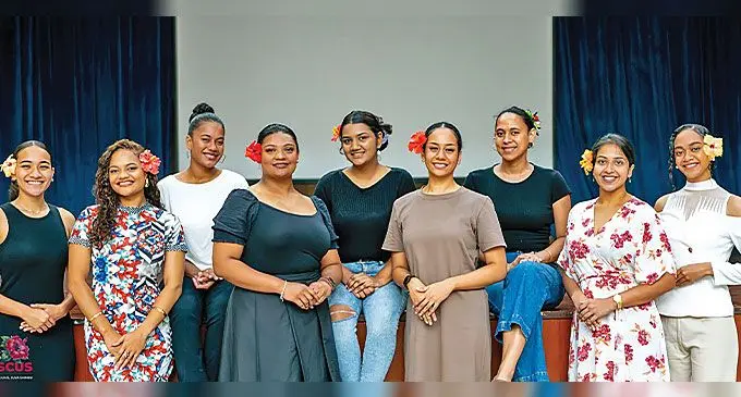 Miss Hibiscus 2024 queen contestants (from left) Miss Island Accommodation - Martina Sigrah, Miss Moutai - Ciara Lee, Miss Sigatoka River Safari - Siteri Qalibau, Miss Goodman Fielder - Shannon Patrick, Miss Apco - Rowena Acraman, Miss Tents & Awnings - Melania Tora, Miss Hefrani - Semantafa Lavula-Samisoni, Miss Ministry of Health - Shyla Prasad and Miss Fiji Fashion Week - Pepe Malani during their rehearsal at the Suva Civic Centre on August 24, 2024. Photo: Hibiscus Organising Committee