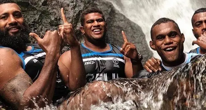  Fiji Airways Flying Fijians reps Waisea Nayacalevu, Veremalua Vugakoto and Leone Nakarawa.