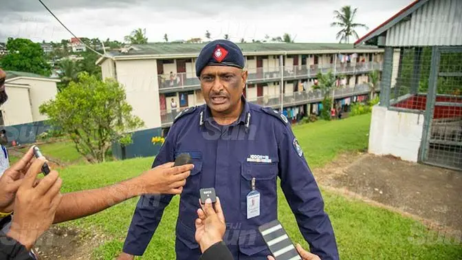 Assistant Commissioner of Police Abdul Khan at the Nabua PRB flats on April 4, 2021. Photo: Leon Lord