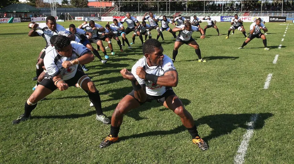 Fiji Airways Flying Fijian performing the cibi.  Photo: Zimbio