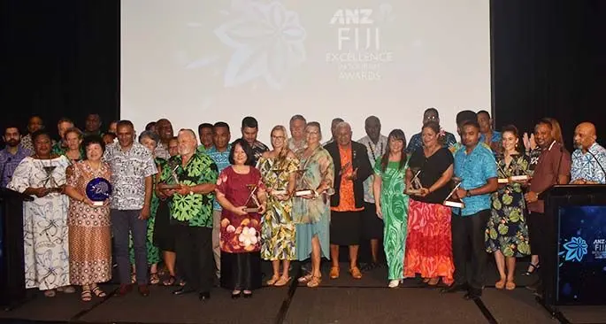 Winners at the awards with Prime Minister Voreqe Bainimarama.