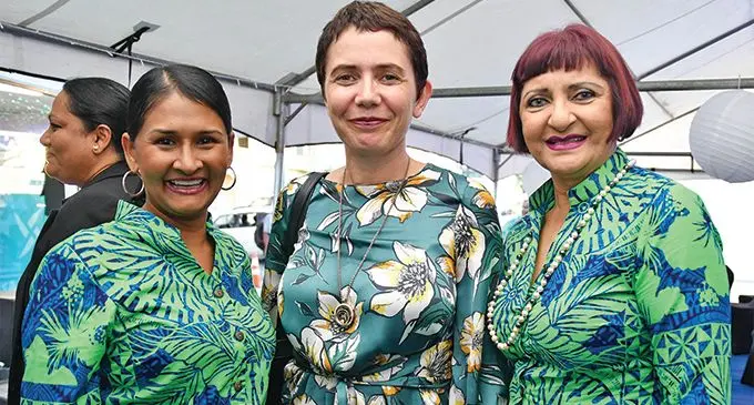 From left: SPX Director Janice Nand, Tower Insurance Head of Pacific operations Sarah-Jane Wild and SPX Chairperson Dr Nur Bano Ali during the launch of the Stock Ticker Display Screen at the SPX office at Victoria Parade, Suva, on June 14, 2019.