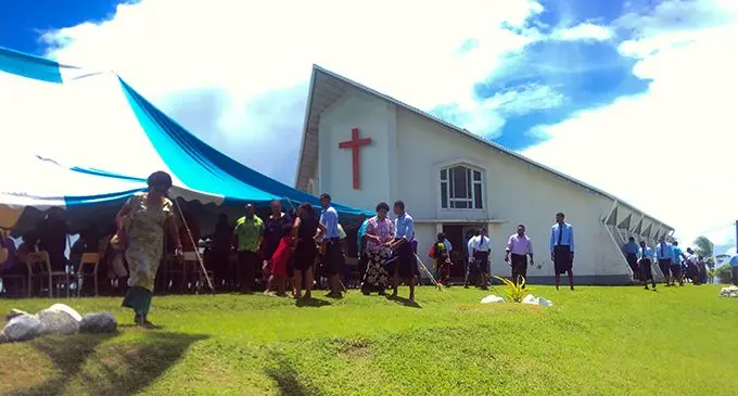 Parents and guardians after a church service at Queen Victoria School on March 8, 2020. Photo: Kelera Sovasiga.