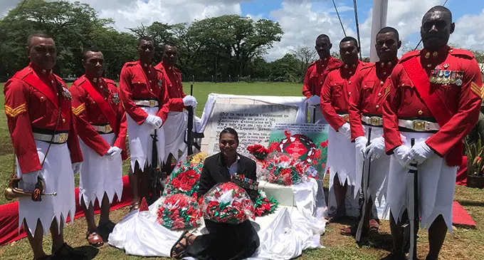 Sulumaite Tagivakatini with military officers during Remembrance Day at Sukanaivalu Army Barrack, Vaturekuka on November 11, 2022. Photo: Shratika Naidu