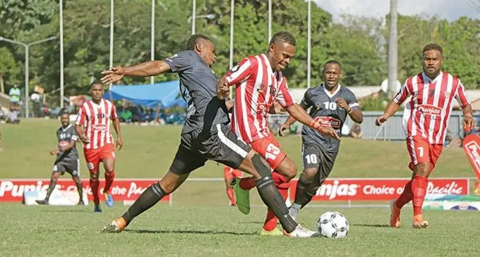 Labasa striker Apenisa Anare dribbles a Ba defender. He is going to miss tomorrow’s group opener against Rewa at the ANZ Stadium, Suva. Photo: Fiji FA Media