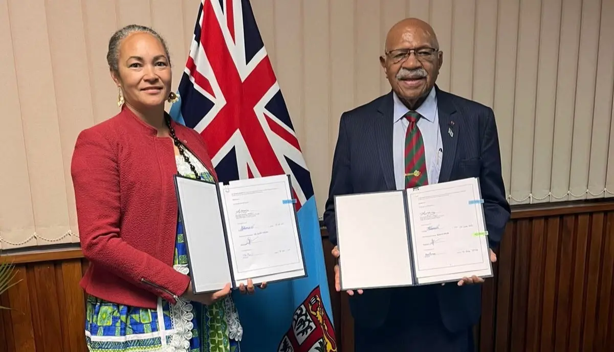 Dr Anna Naupa with Prime Minister of Fiji Sitiveni Rabuka.