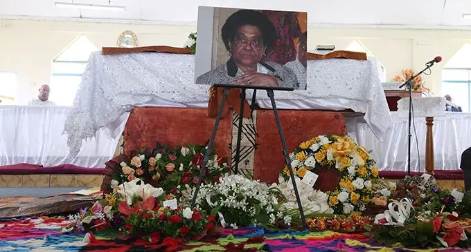 Adi Litia Cakobau’s casket at the Raralevu Village church. Photo: Kelera Sovasiga