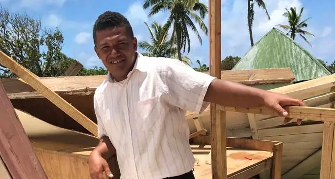 Sekope Veisa among the ruins of his home that was destroyed by Tropical Cyclone Gita. Photo: Nacanieli Tuilevuka
