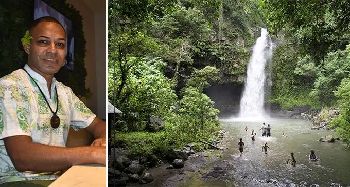 Waisea Ravato and the Bouma waterfall in Taveuni.