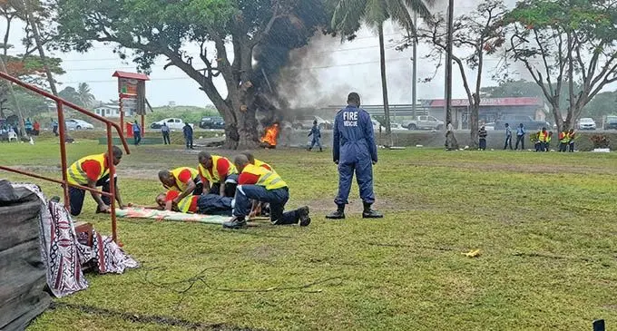 Participants of the Integrated Community Fire Warden and Emergency Response Framework demonstrate what they learned at Yako Village, Nadi on February 27, 2021.  Photo: Mereleki Nai