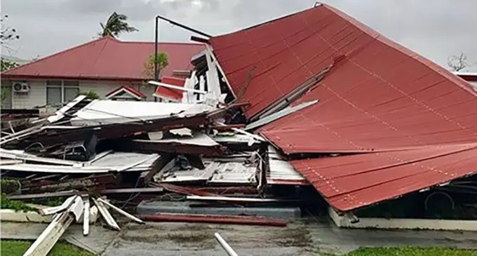 Tonga parliament building flattened by Cyclone Gita. Photo: BBC