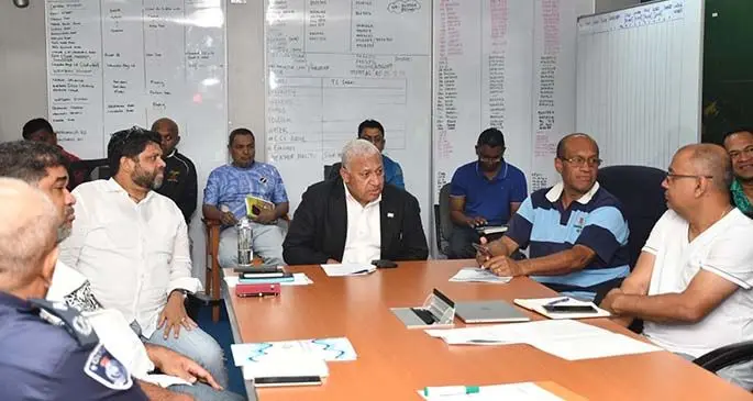 Prime Minister Voreqe Bainimarama and Attorney-General Aiyaz Sayed-Khaiyum at a briefing at the National Disaster Management Office at Nasilivata House on December 28, 2019. Photo: DEPTFO News