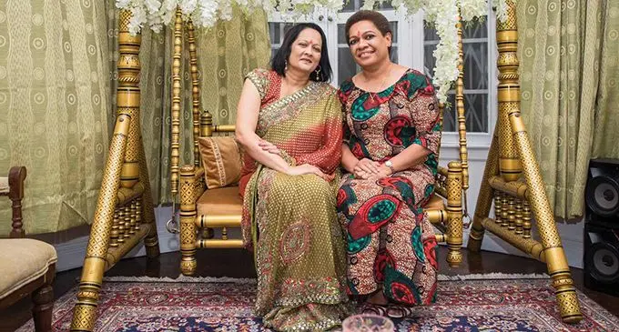 From left: Minister for Education, Heritage and Arts  Rosy Akbar and the Minister for Women, Children and Poverty Alleviation  Mereseini Vuniwaqa at the Diwali celebration at India House on October 18, 2019. Photo: High Commission Of India, Suva.