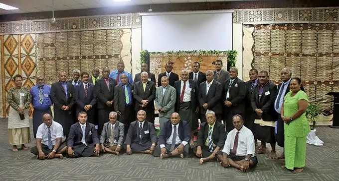Representatives of the Lau Province with Prime Minister Voreqe Bainimarama during the Lau Provincial Council Meeting at the Studio 6 Apartments in Suva on June 1, 2022.  Photo: Inoke Rabonu 