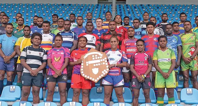 Women captains to play at the Fiji Bitter Marist 7s during the photo shoot at the ANZ Stadium, Suva on March 21, 2019. (From left-right) Merewalesi Naqei (Nawaka), Jiowana Sauto (Marist), Esther Reece (Nadi Aviators), Timaima Ravisa (Striders), Wainikiti Vosadrau (Wardens). Photo: Ronald Kumar.