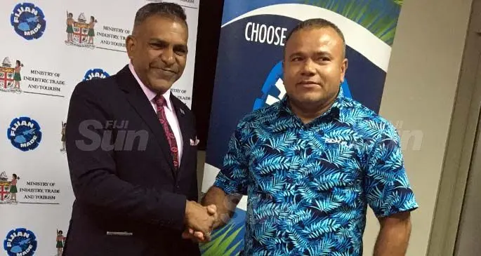 Minister for Commerce, Tourism, Trade and Transport, Faiyaz Koya, with acting chief executive of Film Fiji Jone Tikoca following the announcement in Suva, on August 18, 2020. Photo: Frederica Elbourne